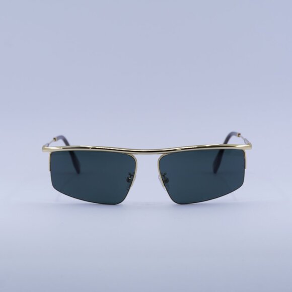 Fendi FE40141U 30N Sunglasses Shiny Gold Rectangle Frame, Green Lenses - Picture 3 of 10